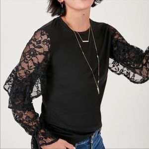 Stella & Dot Black Cotton Blend Belle Lace Long Sleeve Top XS